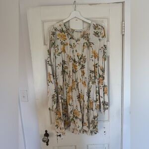 Floral Print Dress in Cream and Yellow